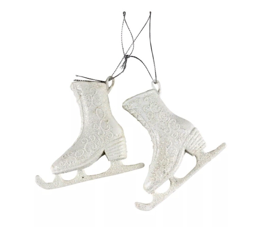 Украшение елочное 8см (уп. 2шт)  Коньки  белый