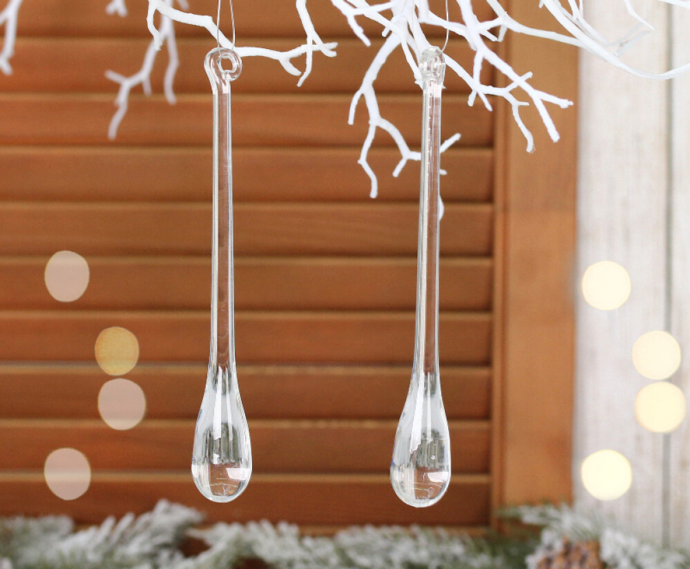 Украшение НГ  Изящная капля  (уп. 2шт) 16см прозрачный