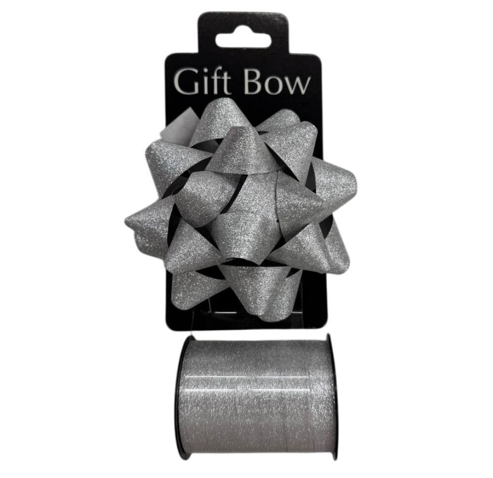 Бант-звездочка 10см    лента 10м серебро