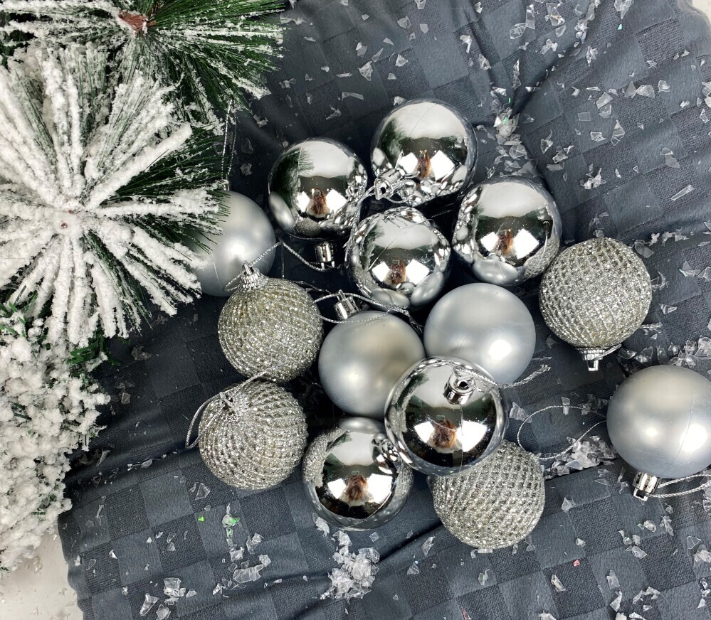 Украшение елочное  Шары  6см (уп. 20шт) сетка/глянец/матовый серебро