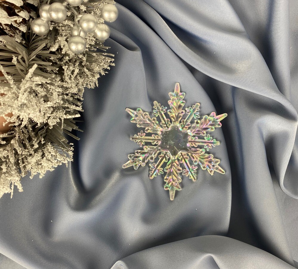 Украшение елочное 11см (уп. 1шт)  Снежинка  прозрач. с перламутром