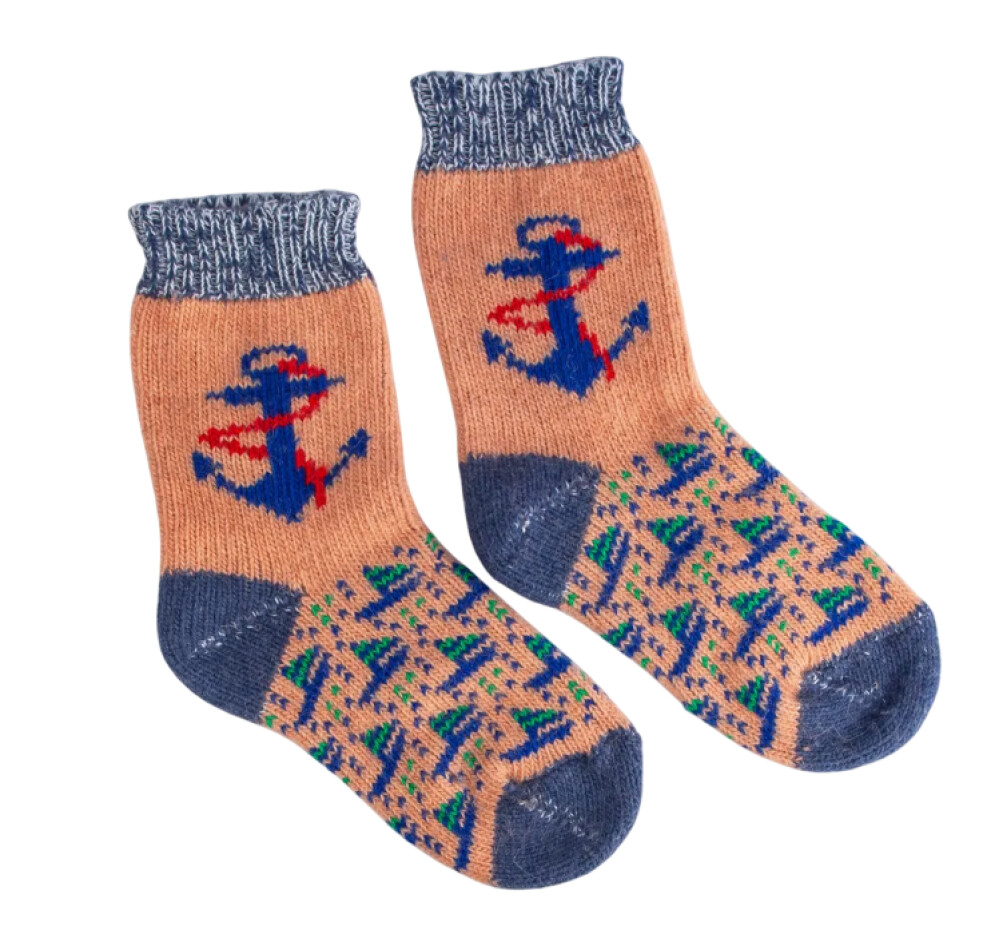 Носки дет. шерсть р.26-28  Якоря  беж. с рис.