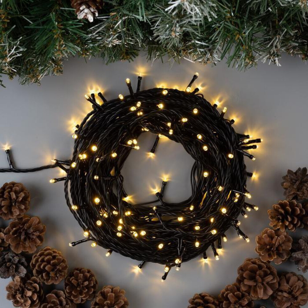 Гирлянда  Нить  100 LED крупн., 9м, чер. пр-д, УМС-вилка, с/прогр. тепл. белый