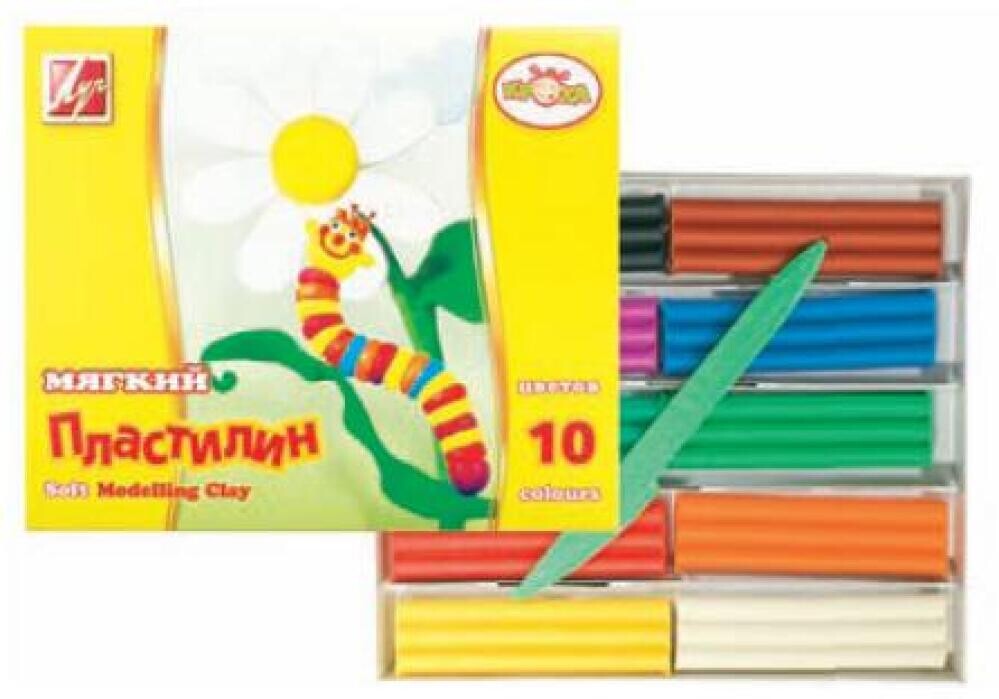 Пластилин 10цв 150г  Кроха  мягкий воск. со стеком к/у ЛУЧ